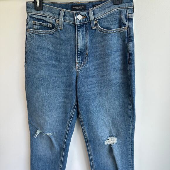 Banana Republic High Rise Straight Jeans Sz 27 Distressed Stretch Classic Denim - Picture 4 of 7